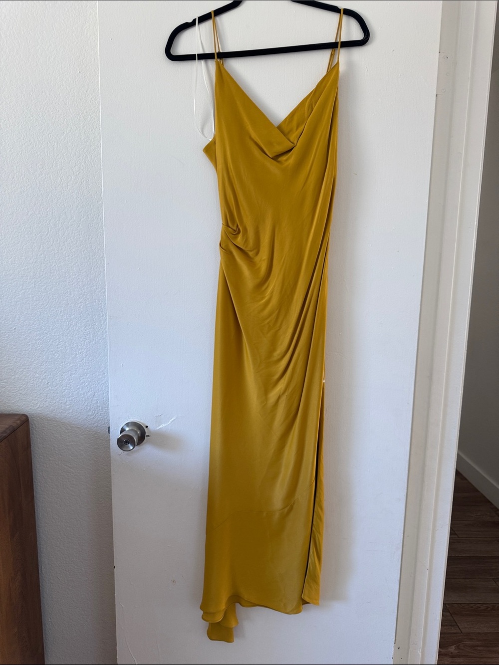 Zara Mustard Spaghetti Strap Cowl Maxi Dress